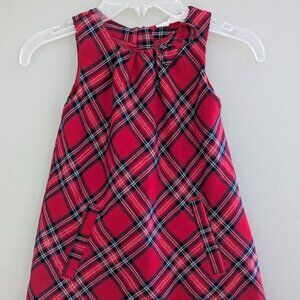 H&M Girls Red Checked Sleeveless Holiday Dress with Bow and Pockets Size 3 4